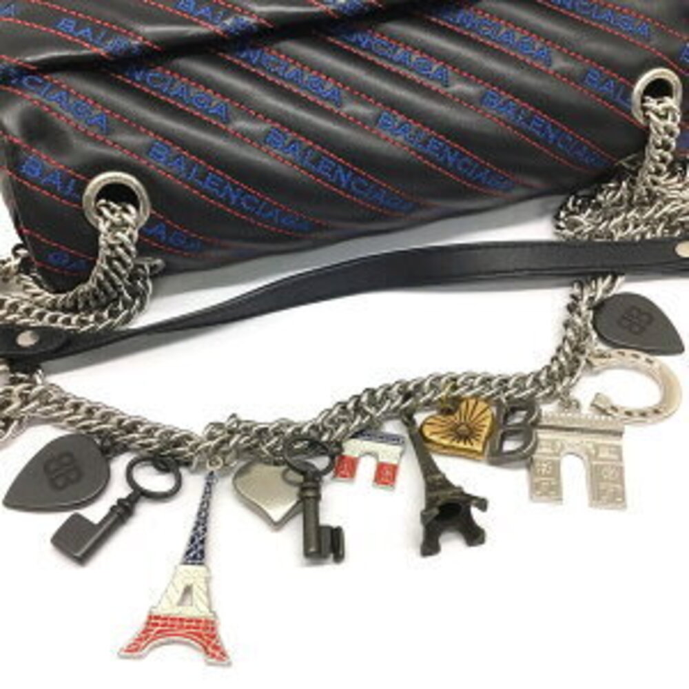 BALENCIAGA Round Chain Matelasse Shoulder Bag Leather Black - Picture 9 of 15